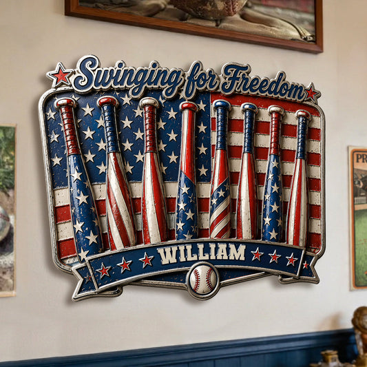 Play For Freedom - Personalized Baseball 3D Printed Cut Metal Sign