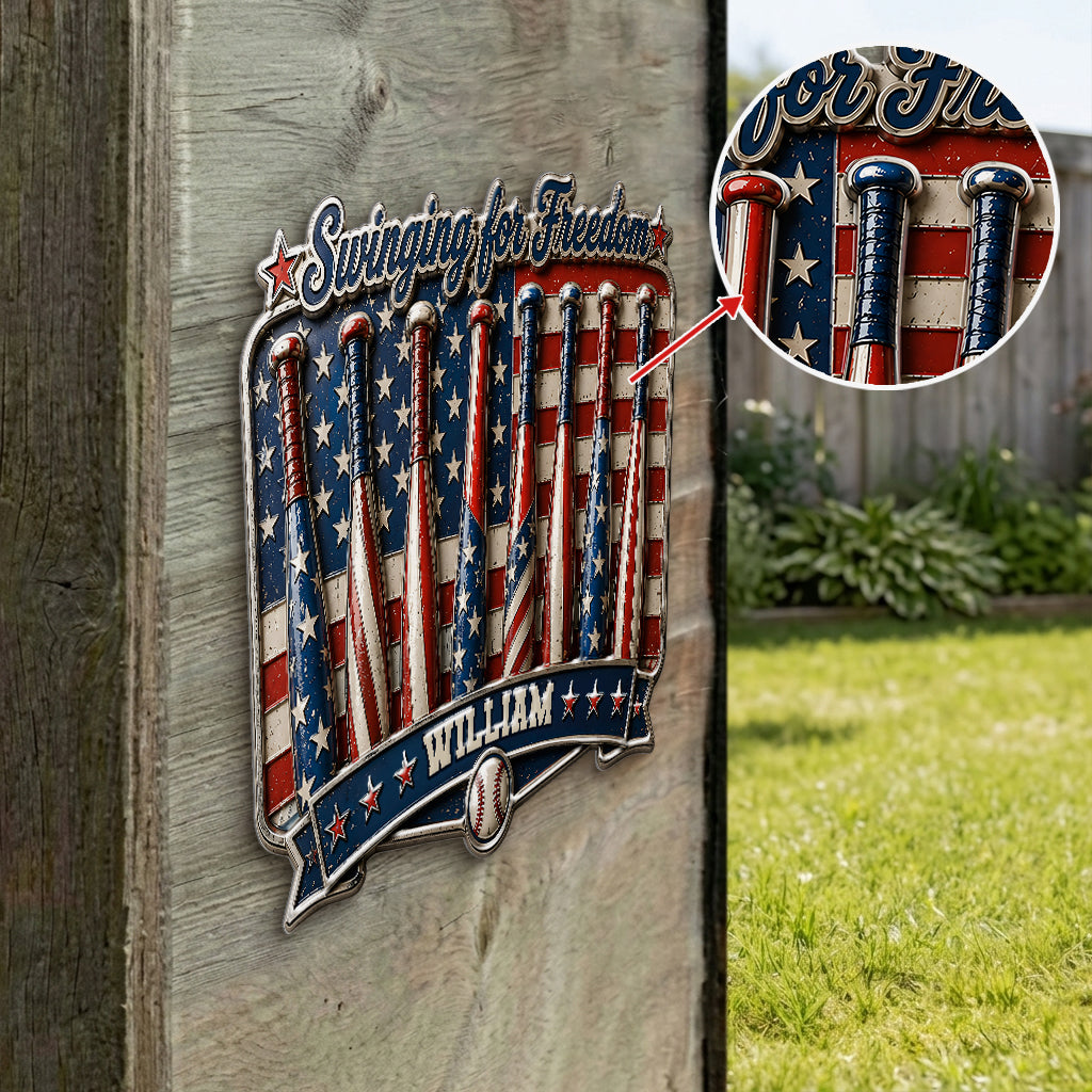 Play For Freedom - Personalized Baseball 3D Printed Cut Metal Sign
