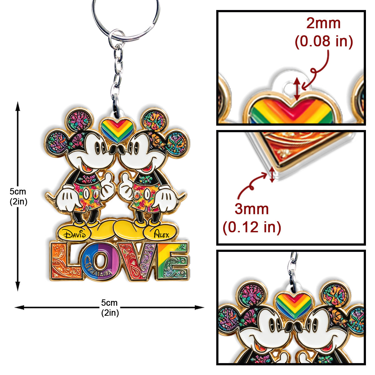 Rainbow Mouse Couple Love - Personalized LGBT Support Keychain