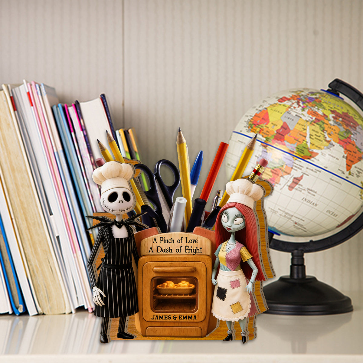 Nighmare Couple - Personalized Nightmare Wooden Desk Organizer