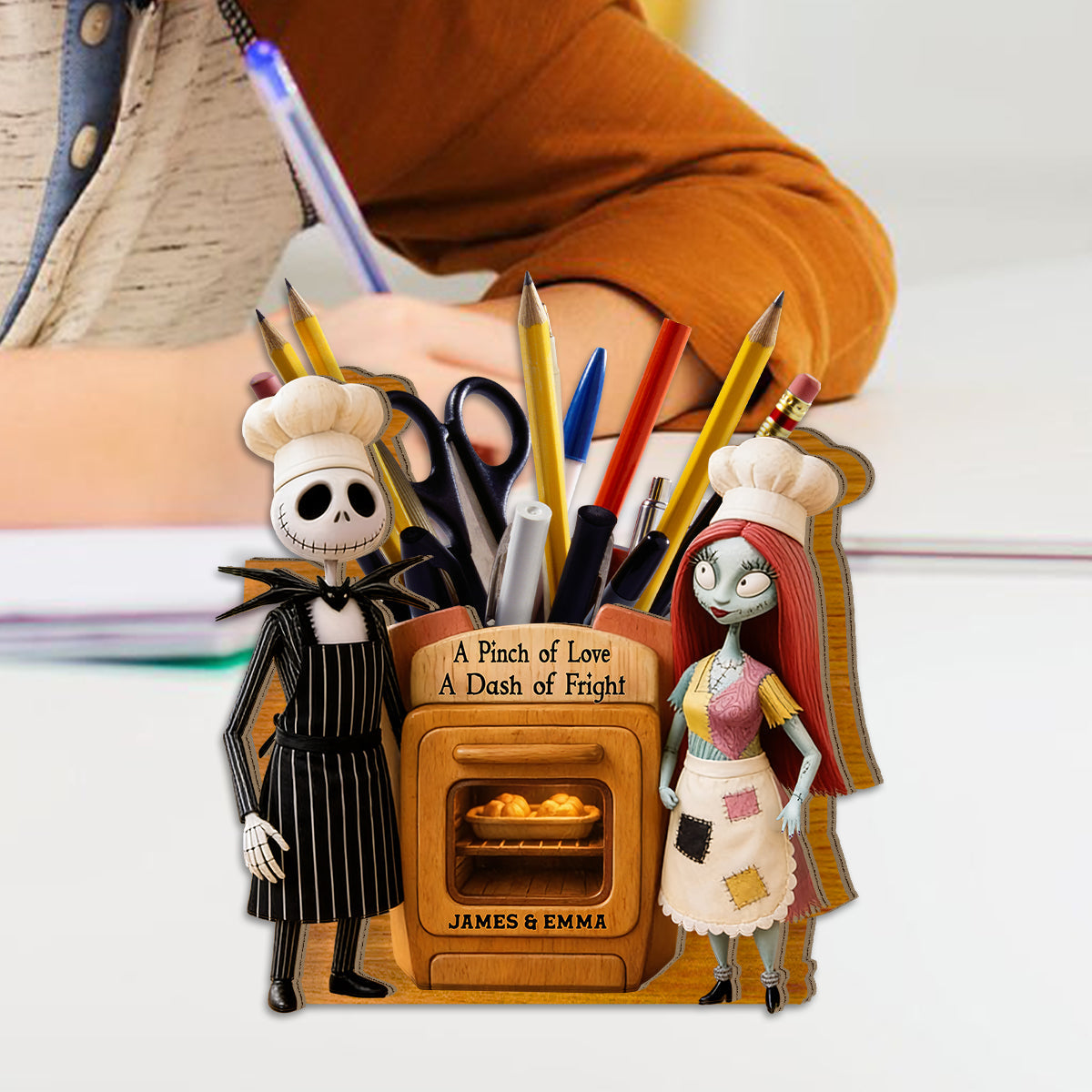 Nighmare Couple - Personalized Nightmare Wooden Desk Organizer
