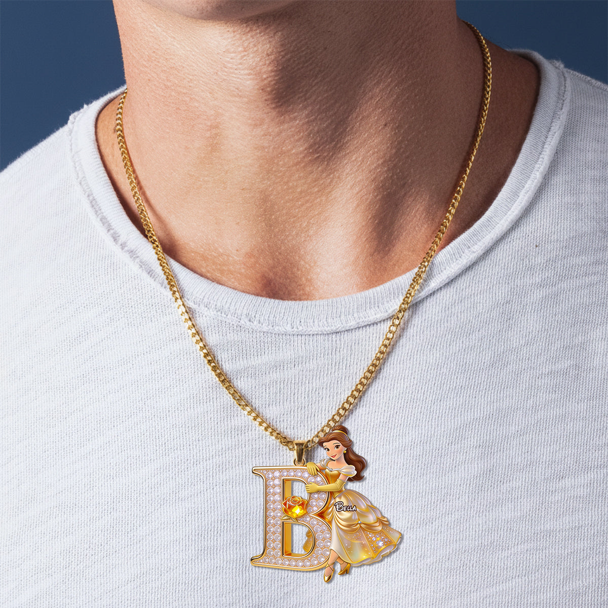 Belle's Enchanted Initial - Personalized Beauty And The Beast Shaped Metal Pendant Necklace