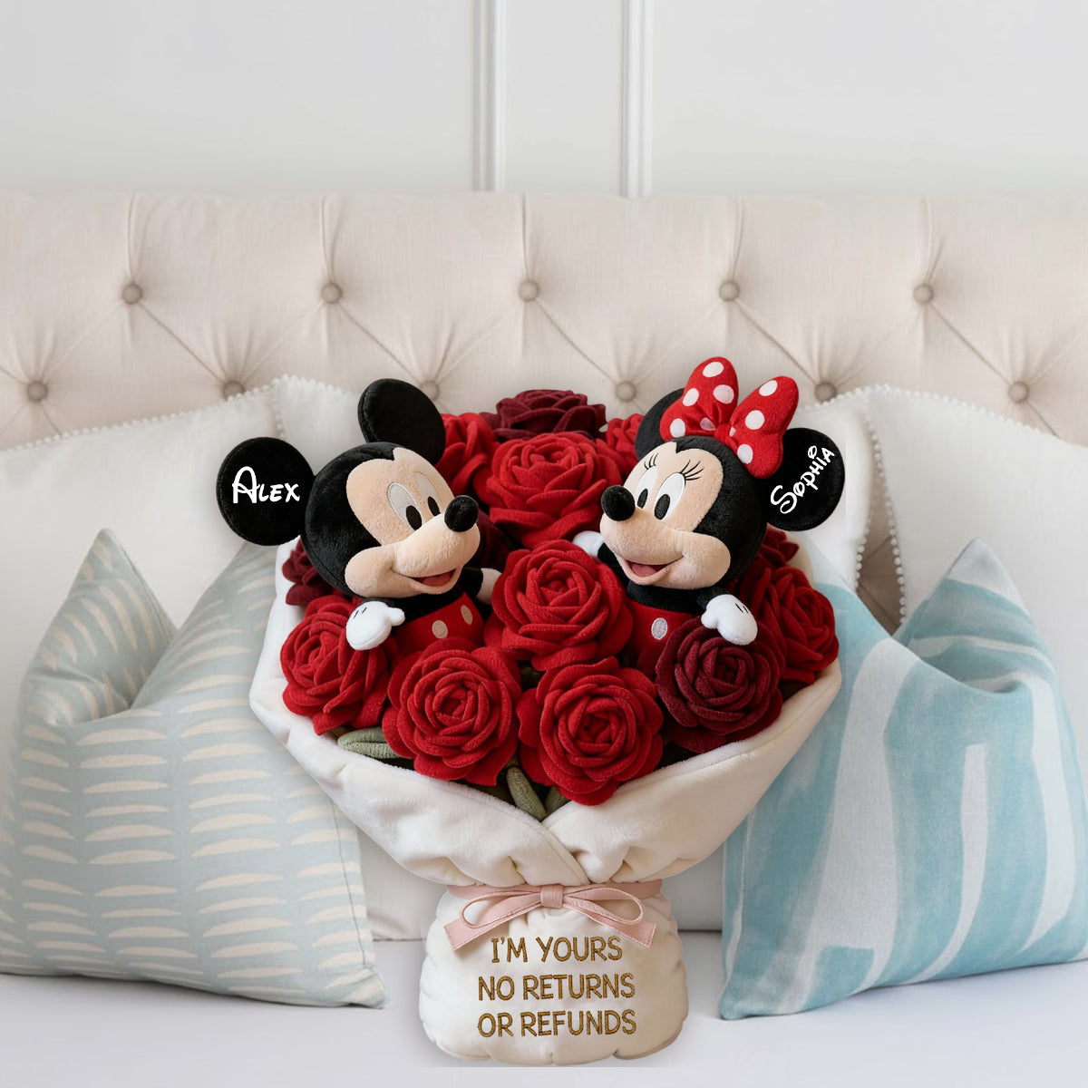 You And Me We Got This Red Rose Bouquet - Personalized Mouse Faux Fur Shaped Pillow
