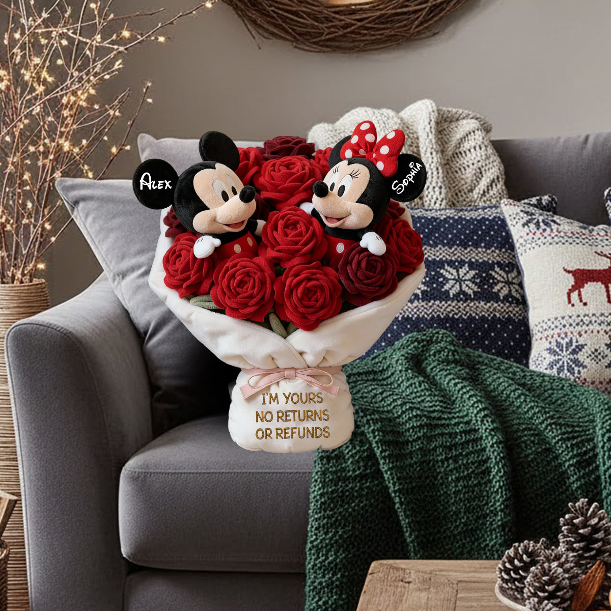 You And Me We Got This Red Rose Bouquet - Personalized Mouse Faux Fur Shaped Pillow