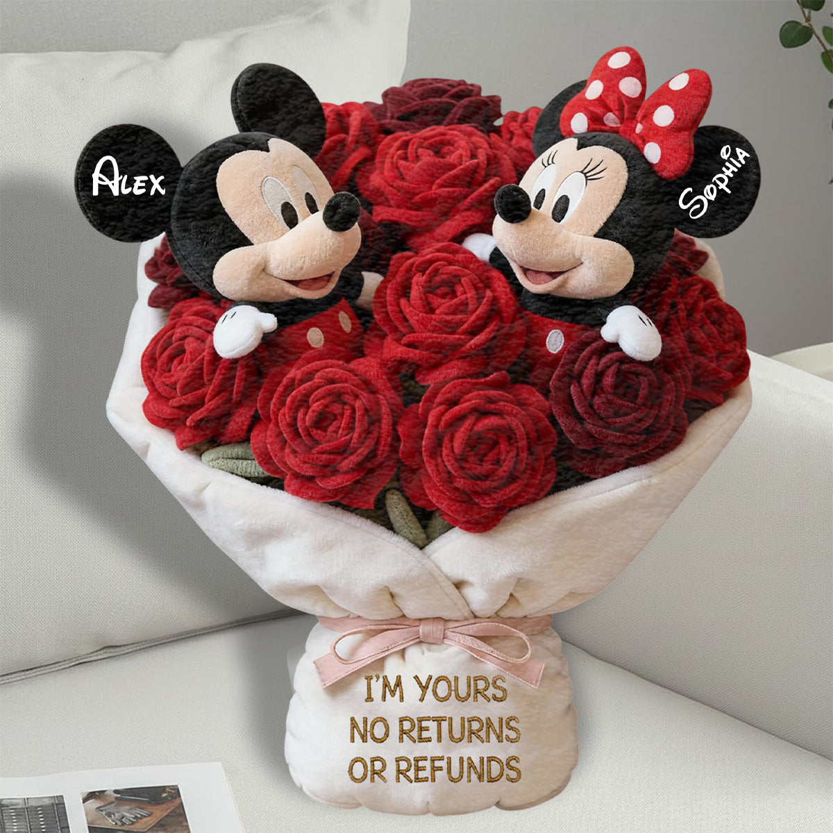 You And Me We Got This Red Rose Bouquet - Personalized Mouse Faux Fur Shaped Pillow