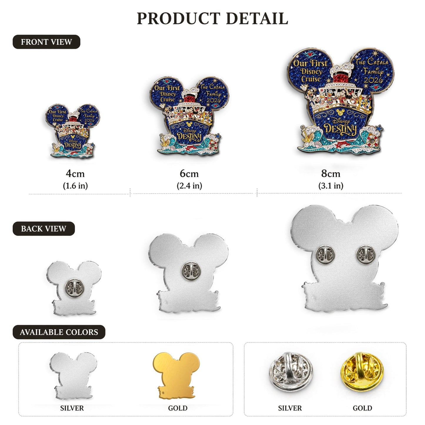 Mouse Cruise Ship Family Vacation - Personalized Dream Cruise 3D Embossed Enamel Pin