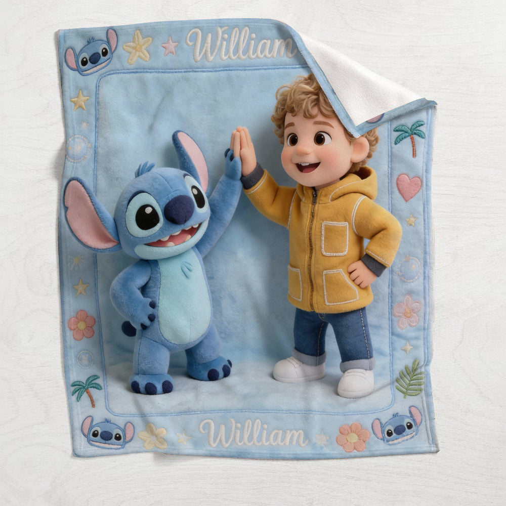 Blue Alien Friend - Personalized Ohana Blanket