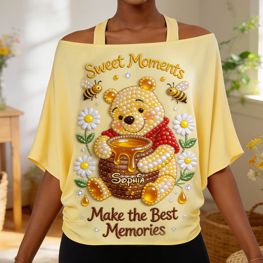 Sweet Bear - Personalized Yellow Bear Off-Shoulder Top Set