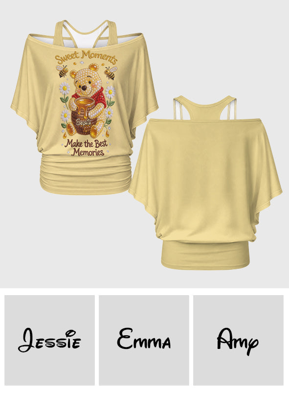 Sweet Bear - Personalized Yellow Bear Off-Shoulder Top Set
