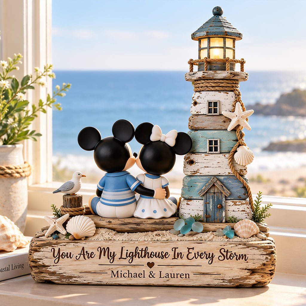 Your Are My Lighthouse In Every Storm - Personalized Mouse Custom Shaped Wood Plaque