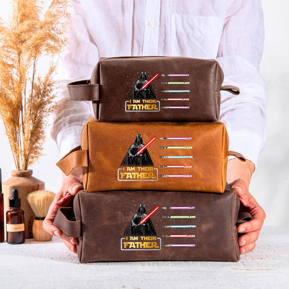 I Am Their Father - Personalized The Force Leather Toiletry Bag