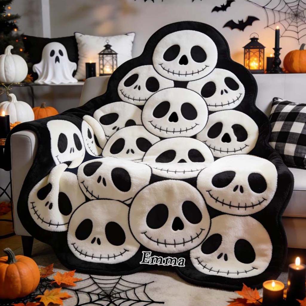 Spooky Faces, Cozy Nights - Personalized Nightmare Shaped Fleece Blanket