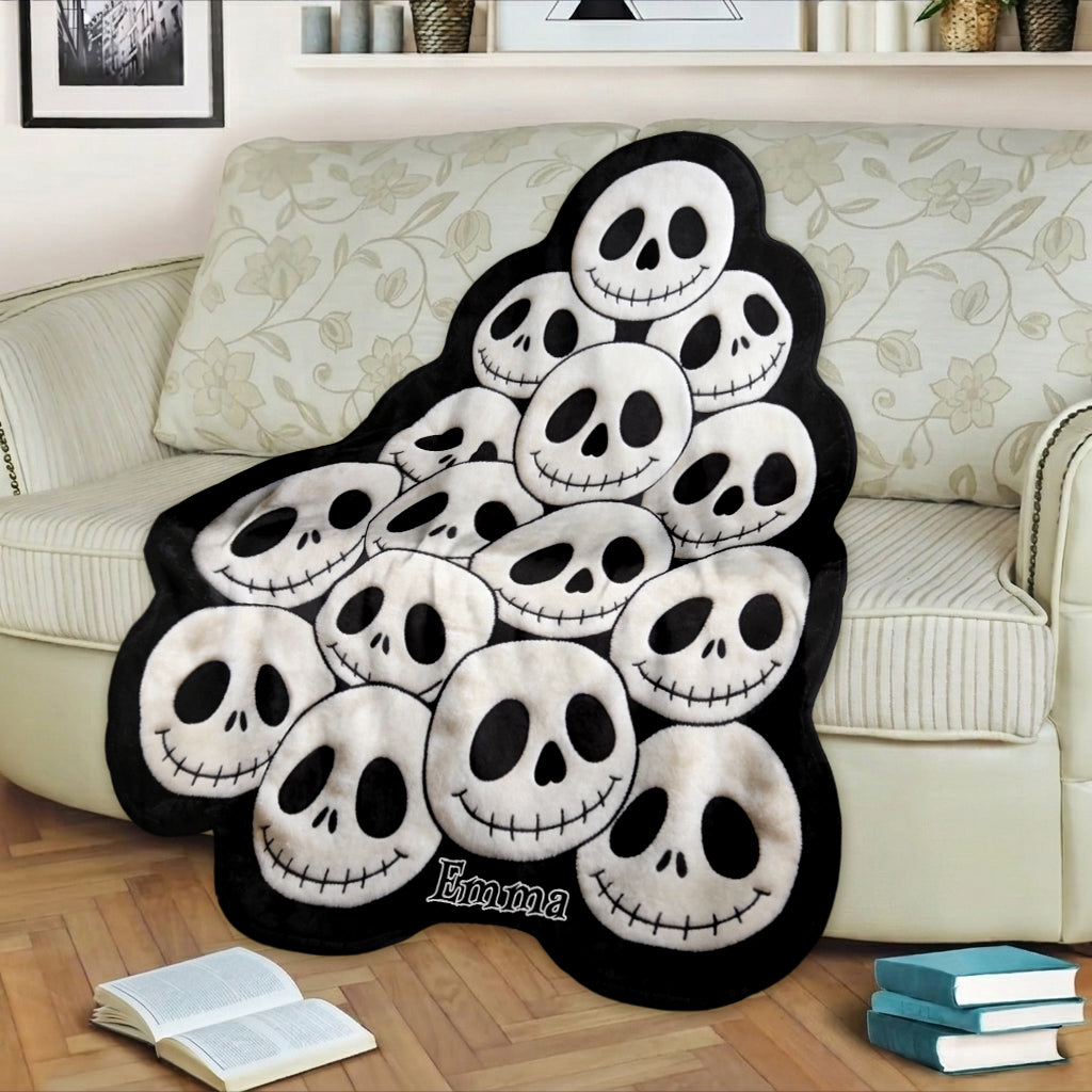 Spooky Faces, Cozy Nights - Personalized Nightmare Shaped Fleece Blanket