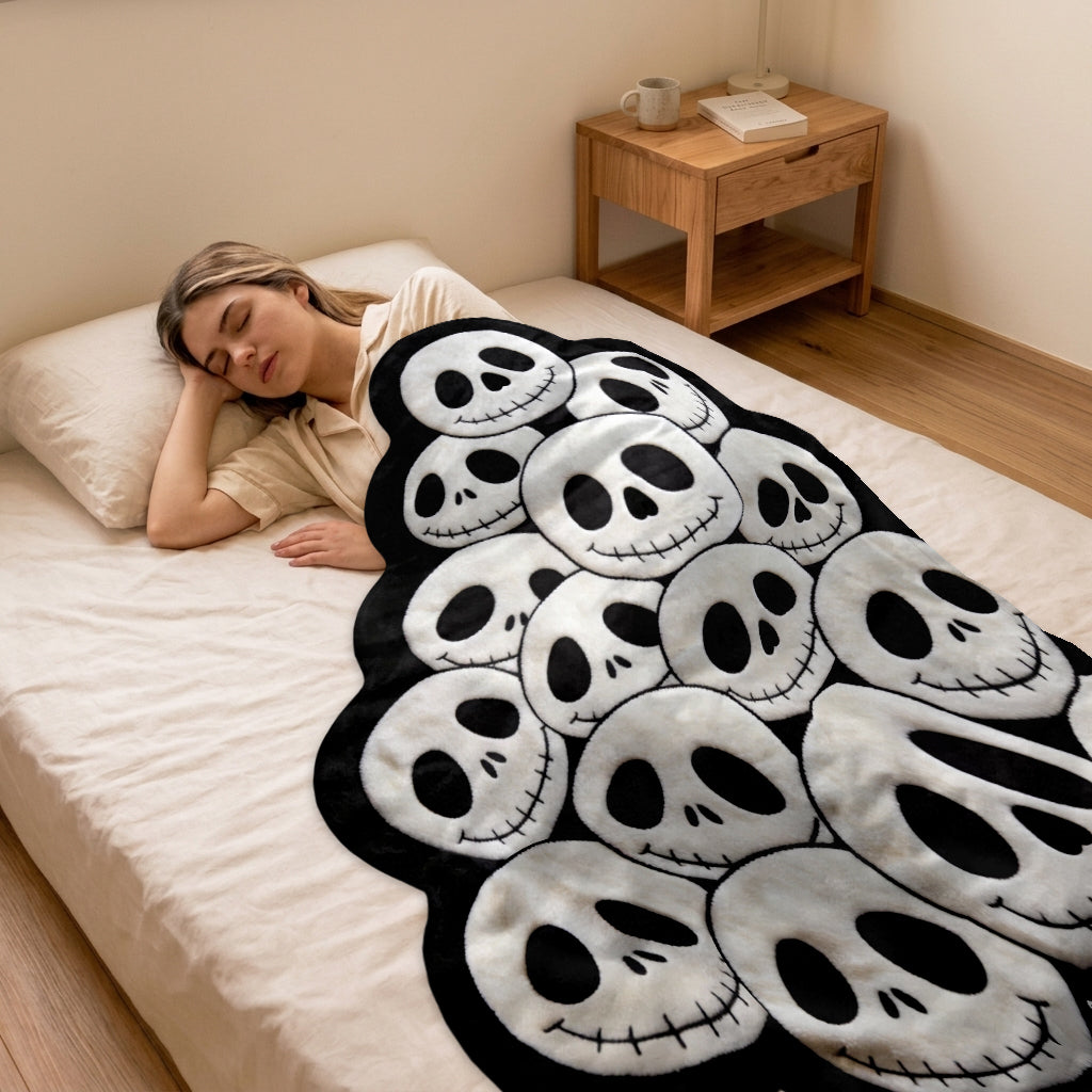 Spooky Faces, Cozy Nights - Personalized Nightmare Shaped Fleece Blanket
