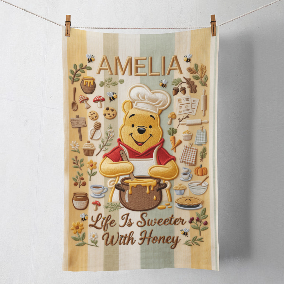 Cooking Up Sweet Memories - Personalized Yellow Bear Towel