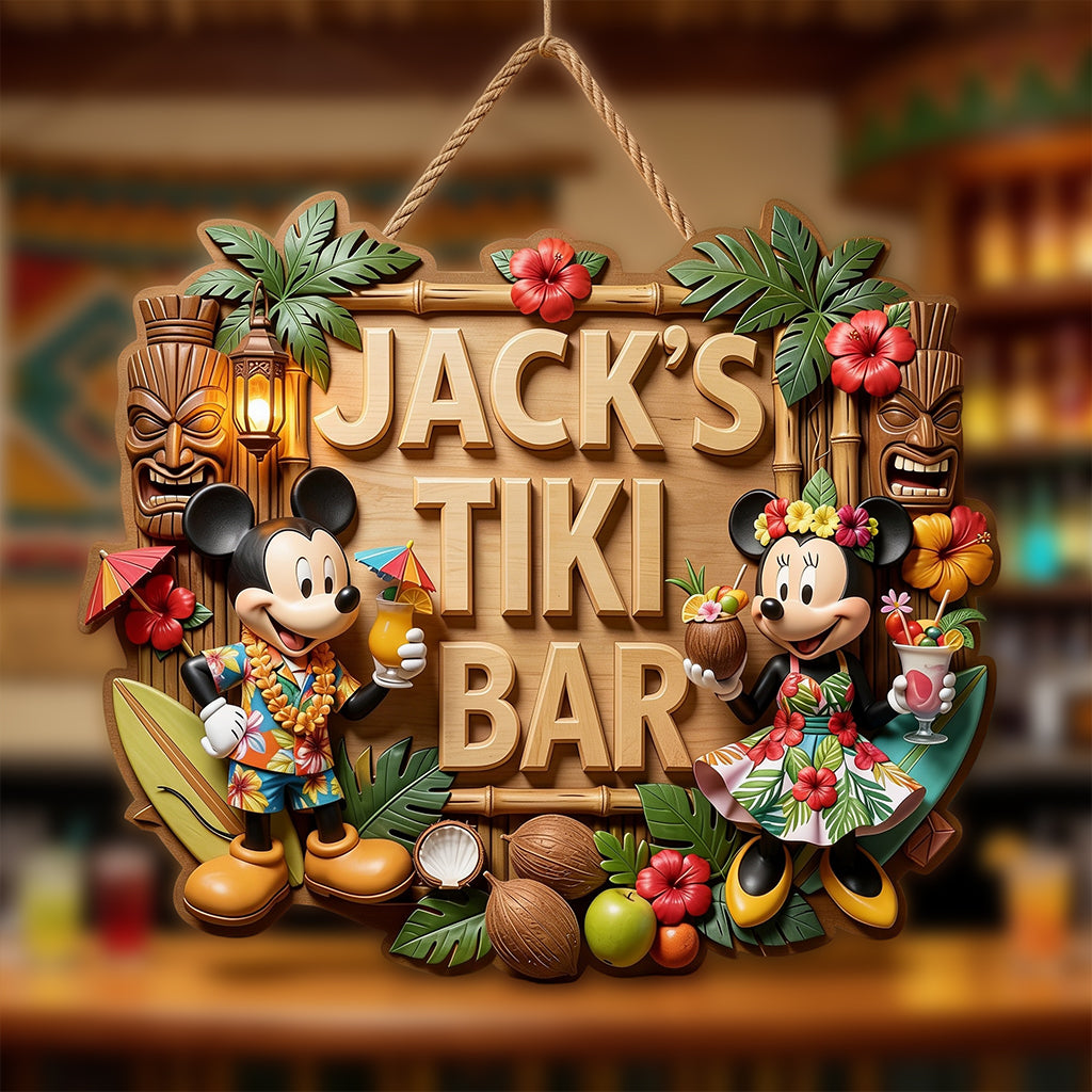 Welcome To The Bar - Personalized Mouse Custom Shaped Wood Sign