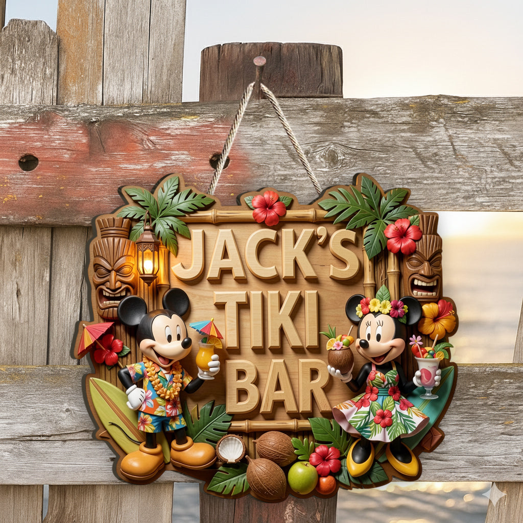 Welcome To The Bar - Personalized Mouse Custom Shaped Wood Sign