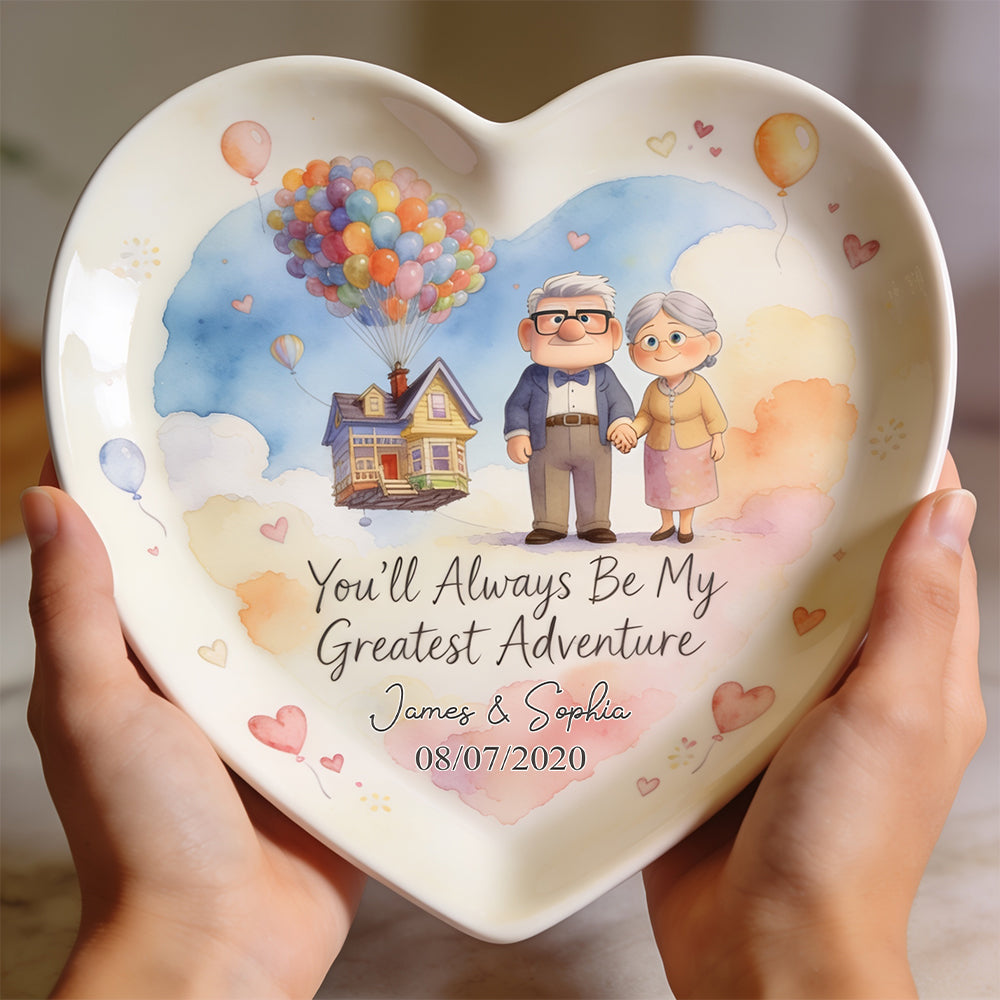 You'll Always Be My Greatest Adventure - Personalized Up Movie Couple Heart Shaped Plate