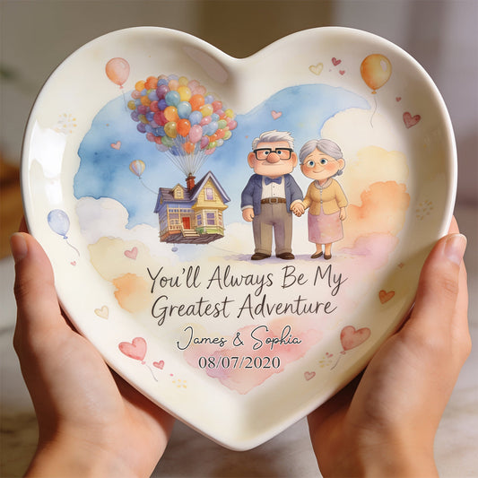 You'll Always Be My Greatest Adventure - Personalized Up Movie Couple Heart Shaped Plate
