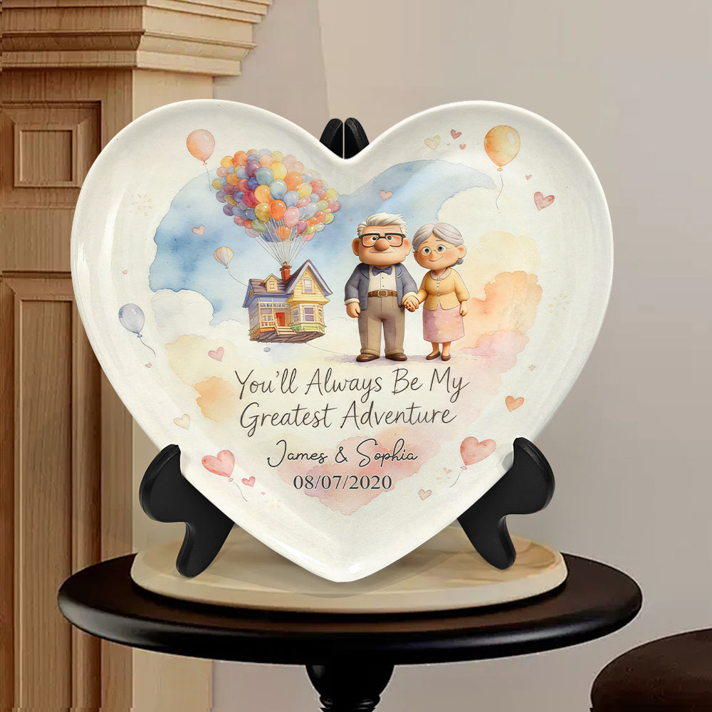 You'll Always Be My Greatest Adventure - Personalized Up Movie Couple Heart Shaped Plate