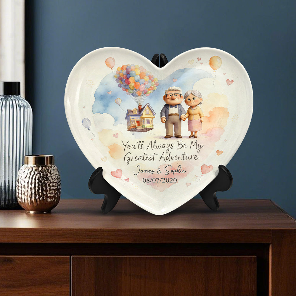 You'll Always Be My Greatest Adventure - Personalized Up Movie Couple Heart Shaped Plate