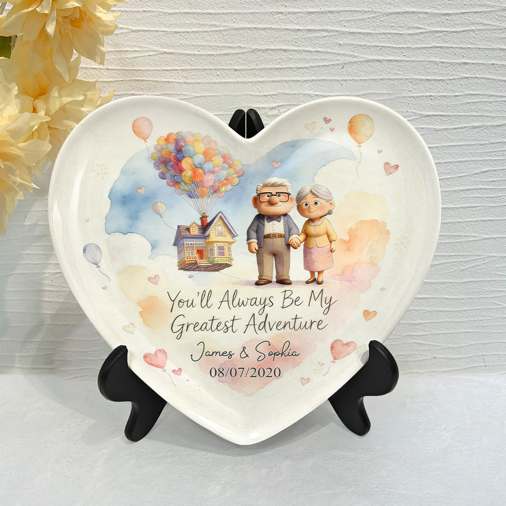 You'll Always Be My Greatest Adventure - Personalized Up Movie Couple Heart Shaped Plate