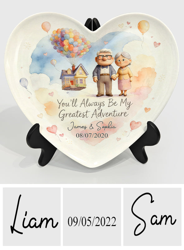 You'll Always Be My Greatest Adventure - Personalized Up Movie Couple Heart Shaped Plate