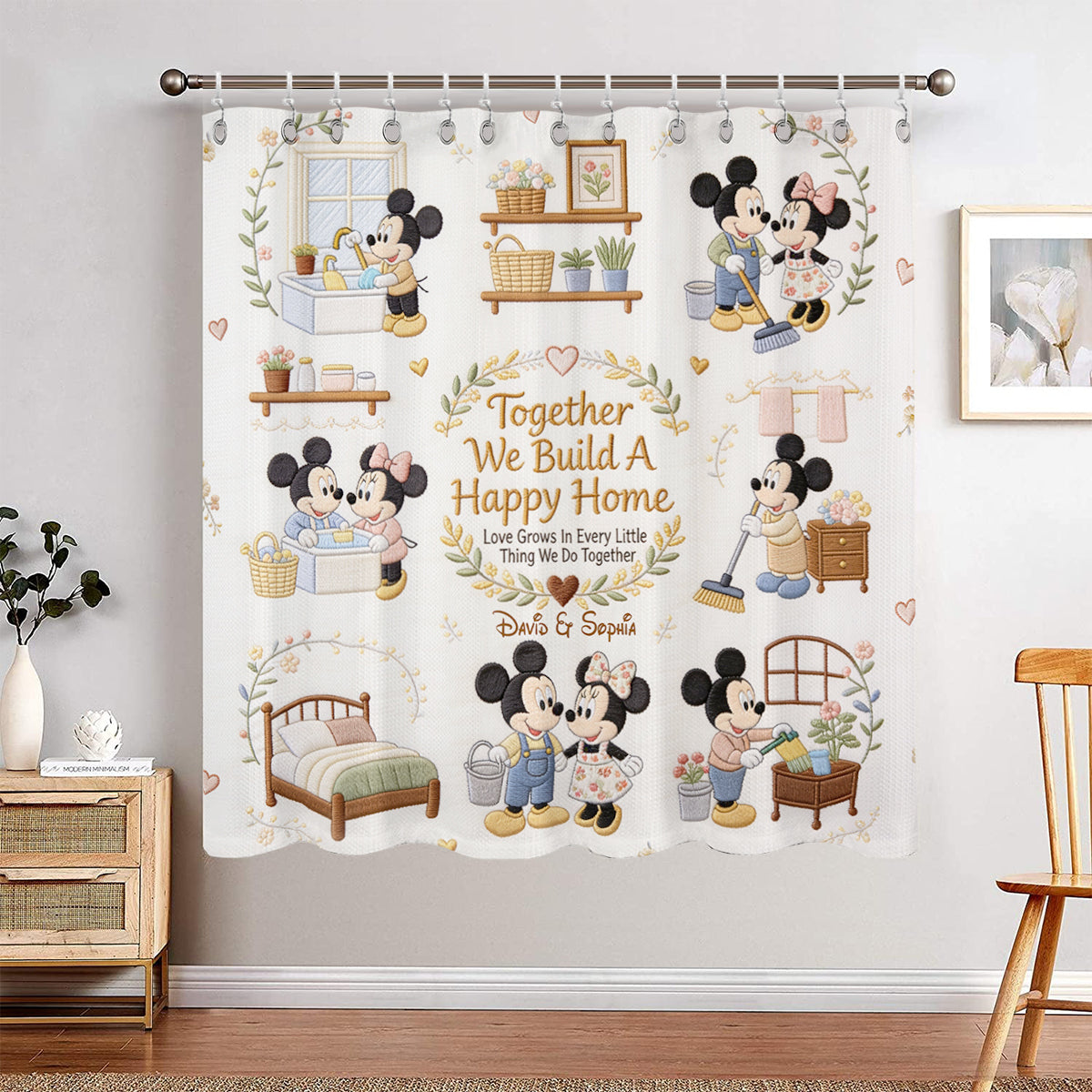 Together We Build A Happy Home - Personalized Mouse Blackout Window Curtain/ Drapes Set