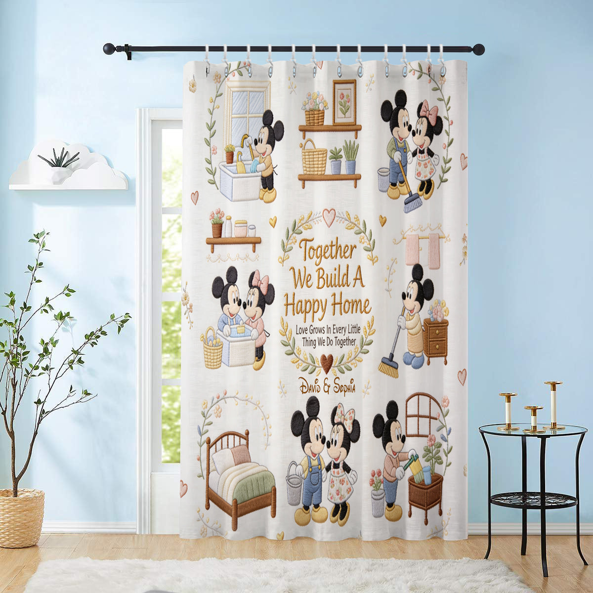 Together We Build A Happy Home - Personalized Mouse Blackout Window Curtain/ Drapes Set