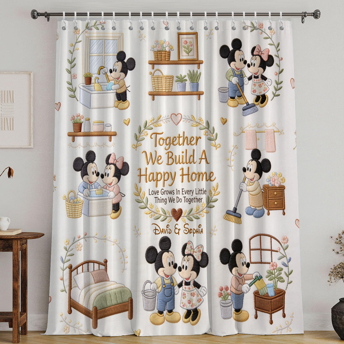 Together We Build A Happy Home - Personalized Mouse Blackout Window Curtain/ Drapes Set