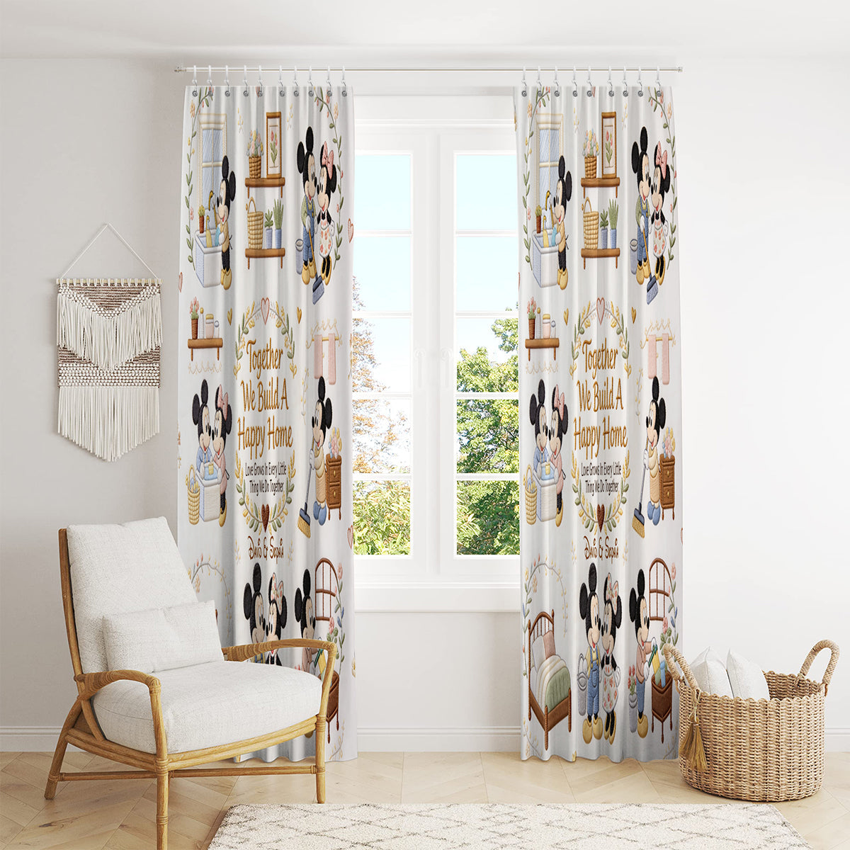 Together We Build A Happy Home - Personalized Mouse Blackout Window Curtain/ Drapes Set