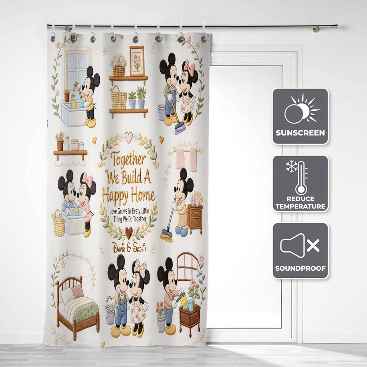 Together We Build A Happy Home - Personalized Mouse Blackout Window Curtain/ Drapes Set