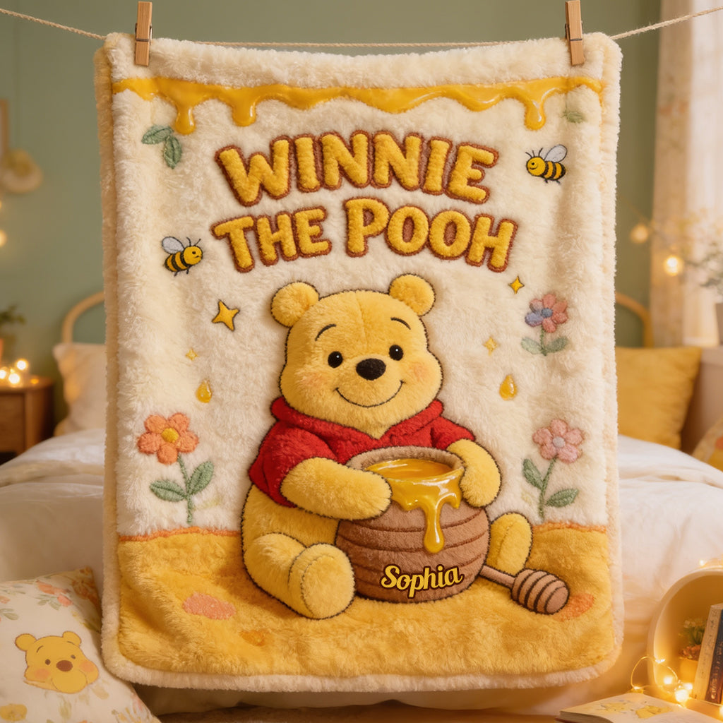 Cute Yellow Bear - Personalized Yellow Bear Blanket