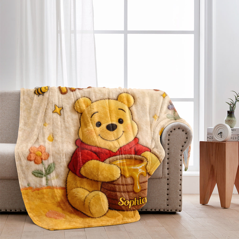 Cute Yellow Bear - Personalized Yellow Bear Blanket