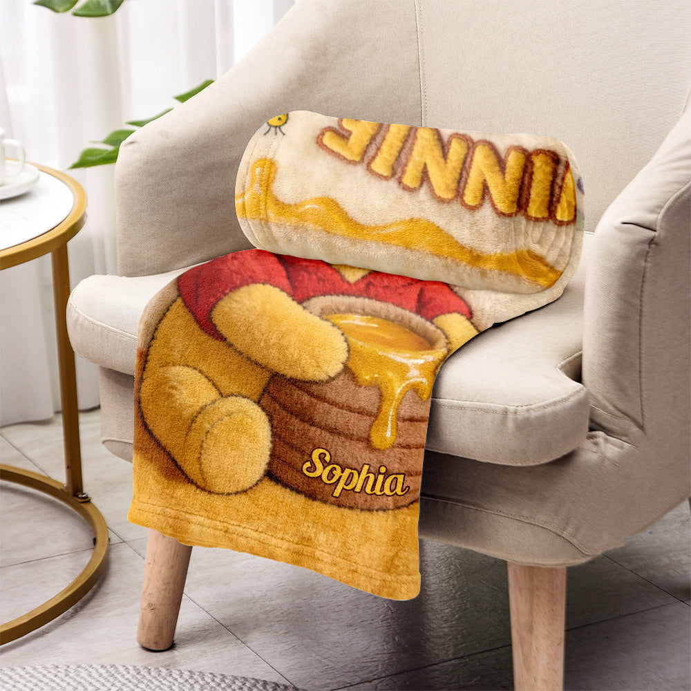 Cute Yellow Bear - Personalized Yellow Bear Blanket