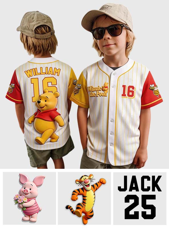 Bear Friends - Personalized Yellow Bear Baseball Jersey
