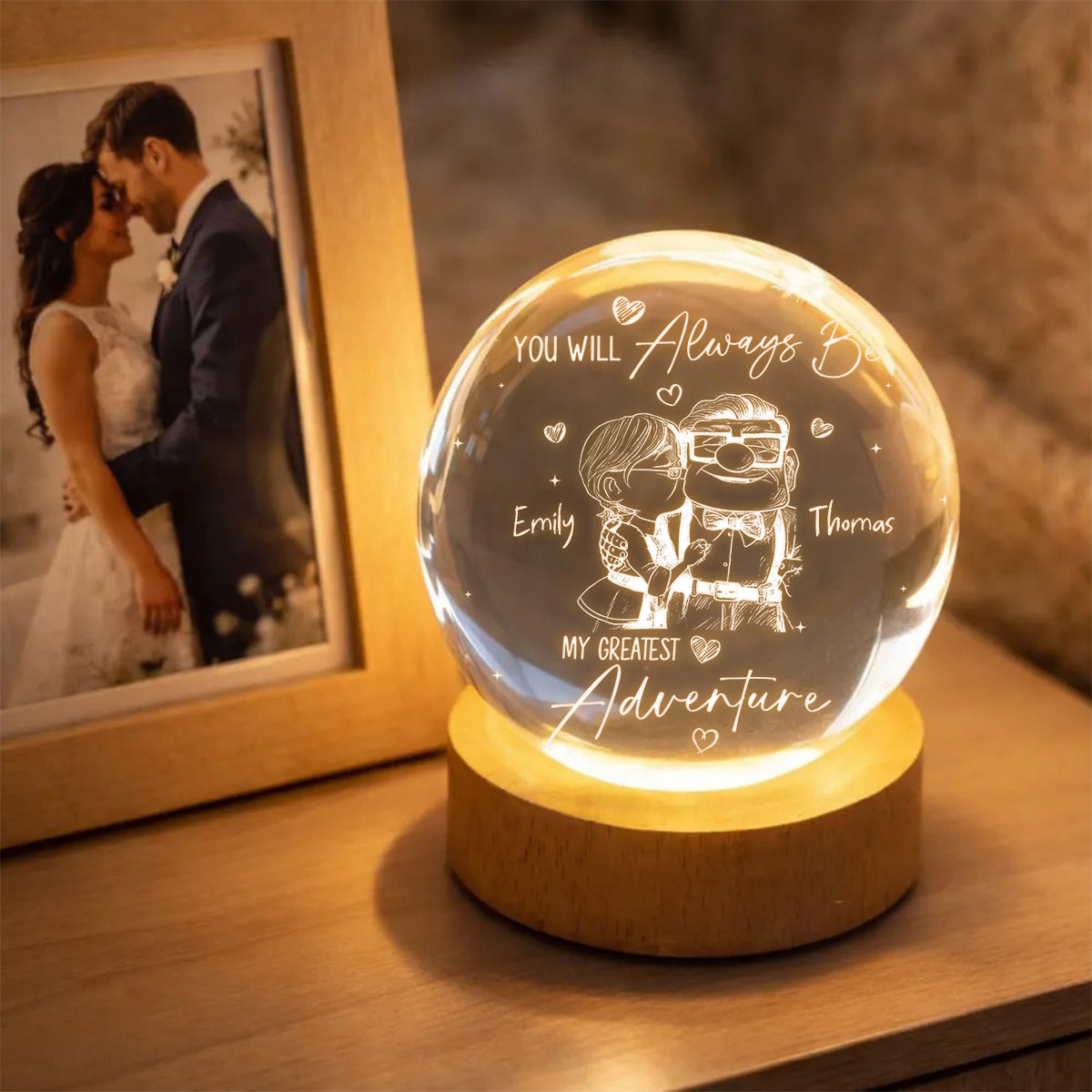 You Will Always Be My Greatest Adventure - Personalized Up Movie Couple Crystal Ball Night Light