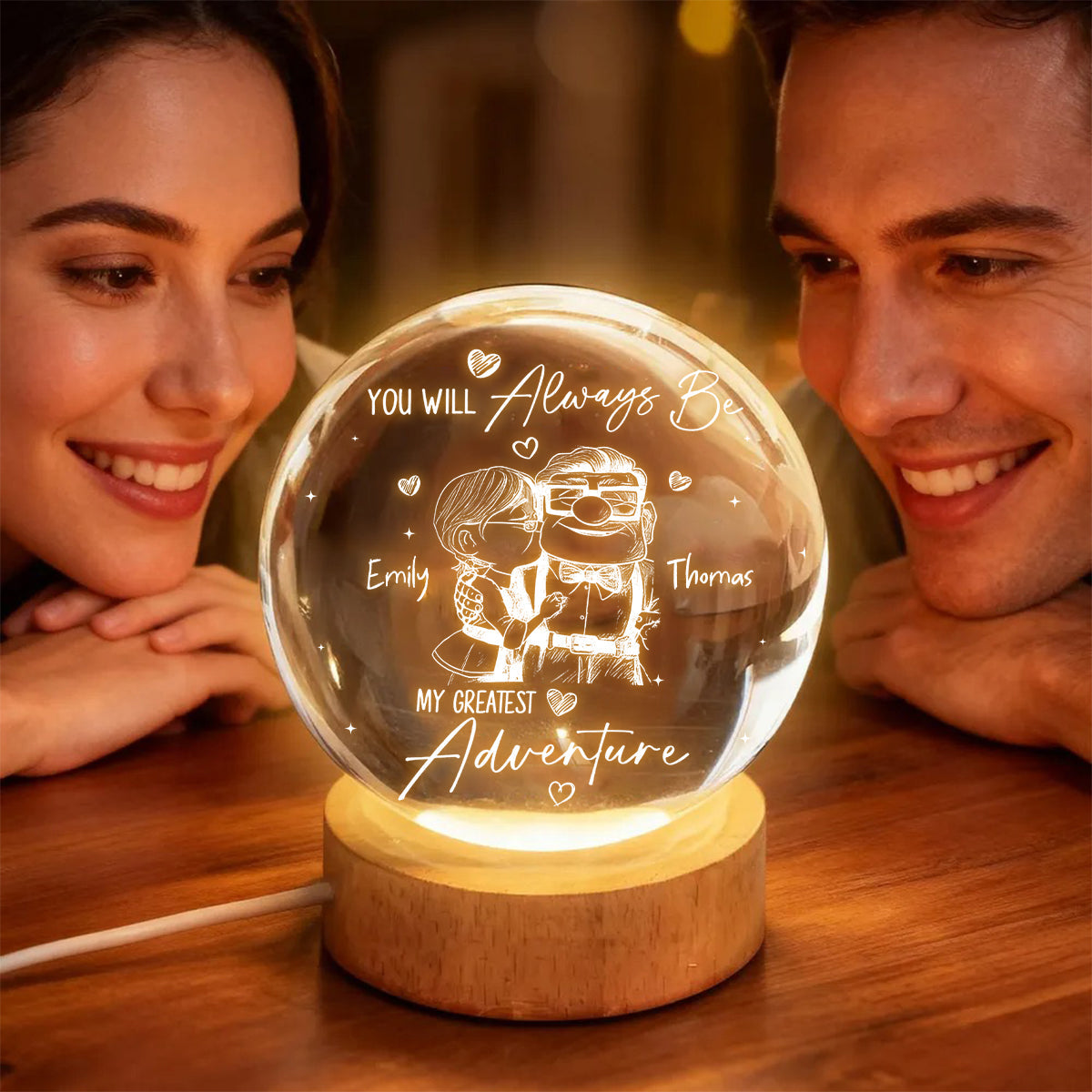You Will Always Be My Greatest Adventure - Personalized Up Movie Couple Crystal Ball Night Light
