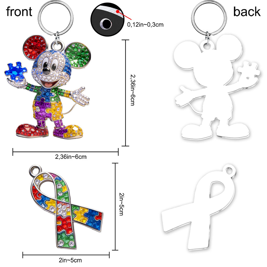 Cute Cartoon Mouse - Personalized Autism Awareness Keychain With Charms