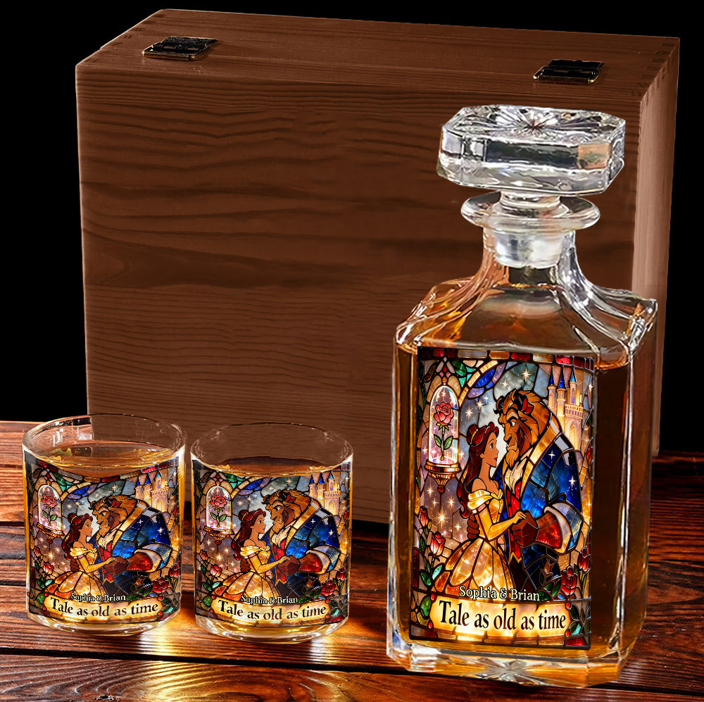 Romantic Fairy Tales - Personalized Beauty And The Beast Whiskey Decanter Set