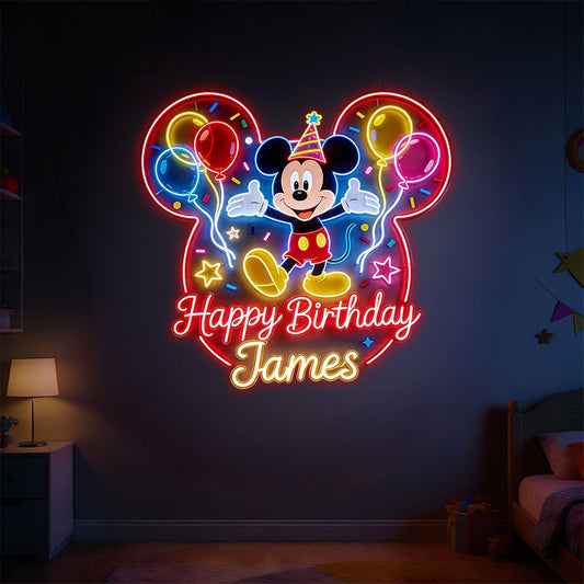 Happy Birthday - Personalized Mouse Neon LED Light Sign