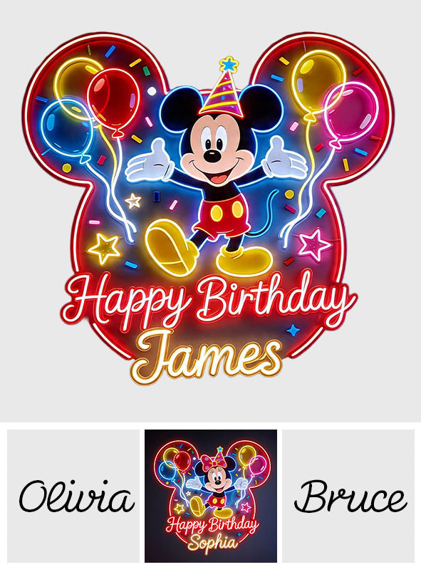 Happy Birthday - Personalized Mouse Neon LED Light Sign