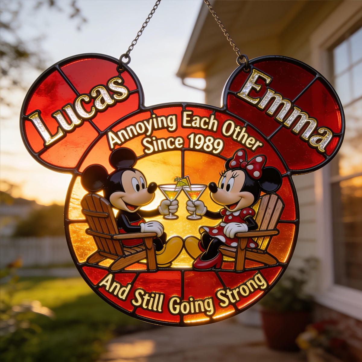 Magical Couple - Personalized Mouse 3D Printed Glass Suncatcher