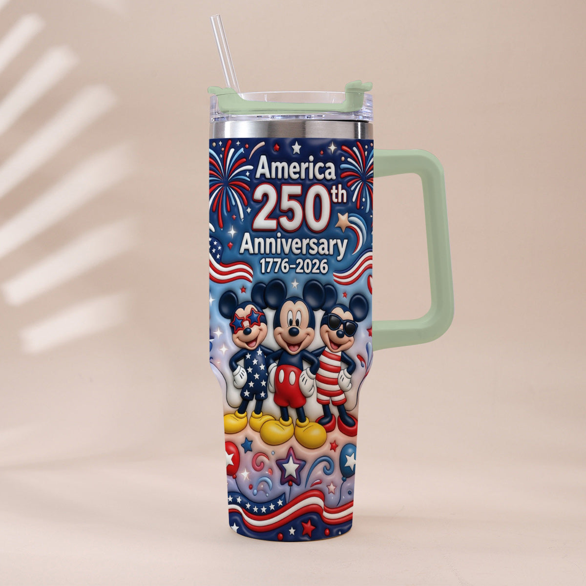 Cute Cartoon Mouse USA 250th Anniversary - Personalized Mouse Tumbler With Handle