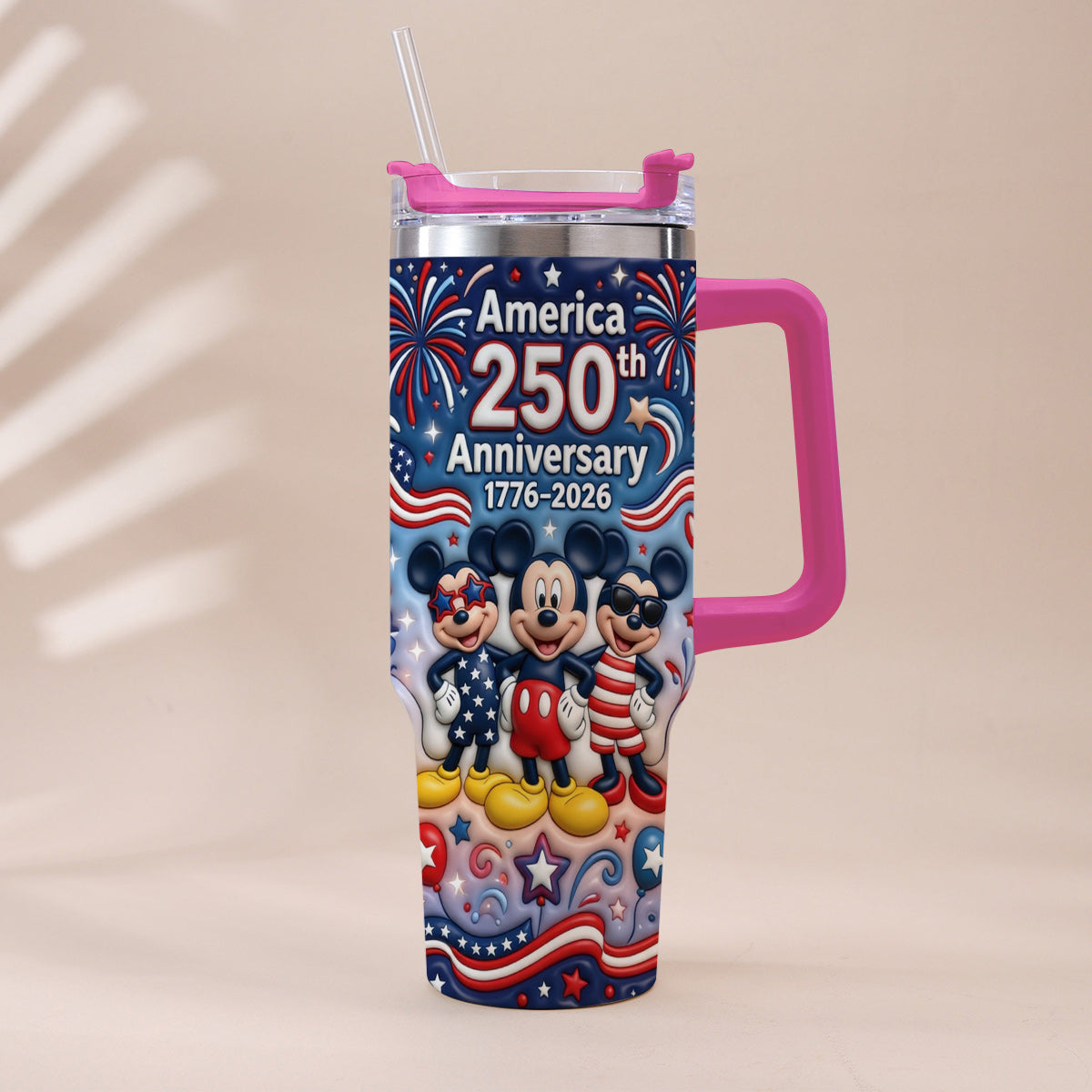 Cute Cartoon Mouse USA 250th Anniversary - Personalized Mouse Tumbler With Handle
