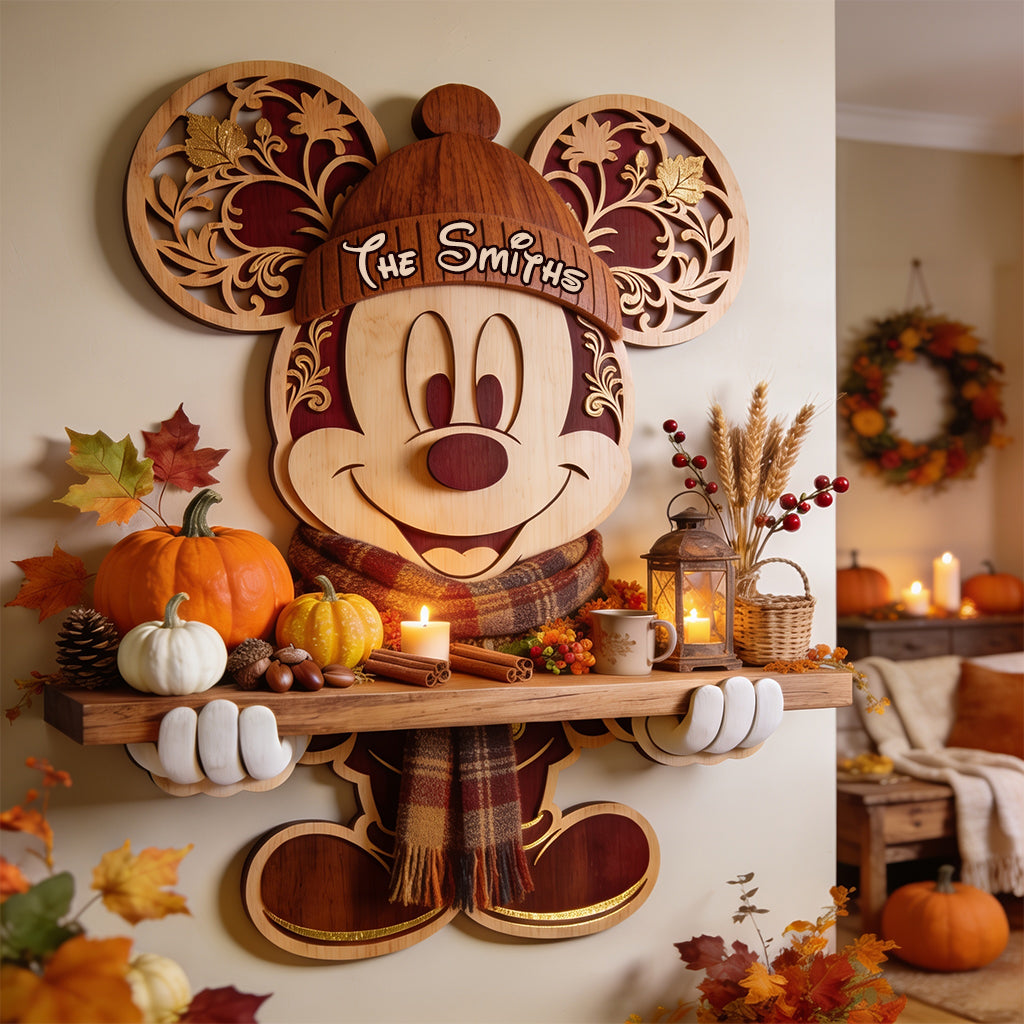 Hello Autum - Personalized Mouse Wooden Floating Shelf