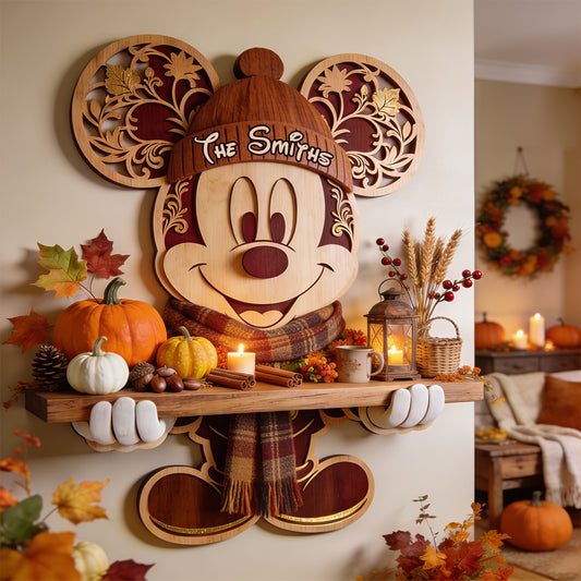 Hello Autum - Personalized Mouse Wooden Floating Shelf