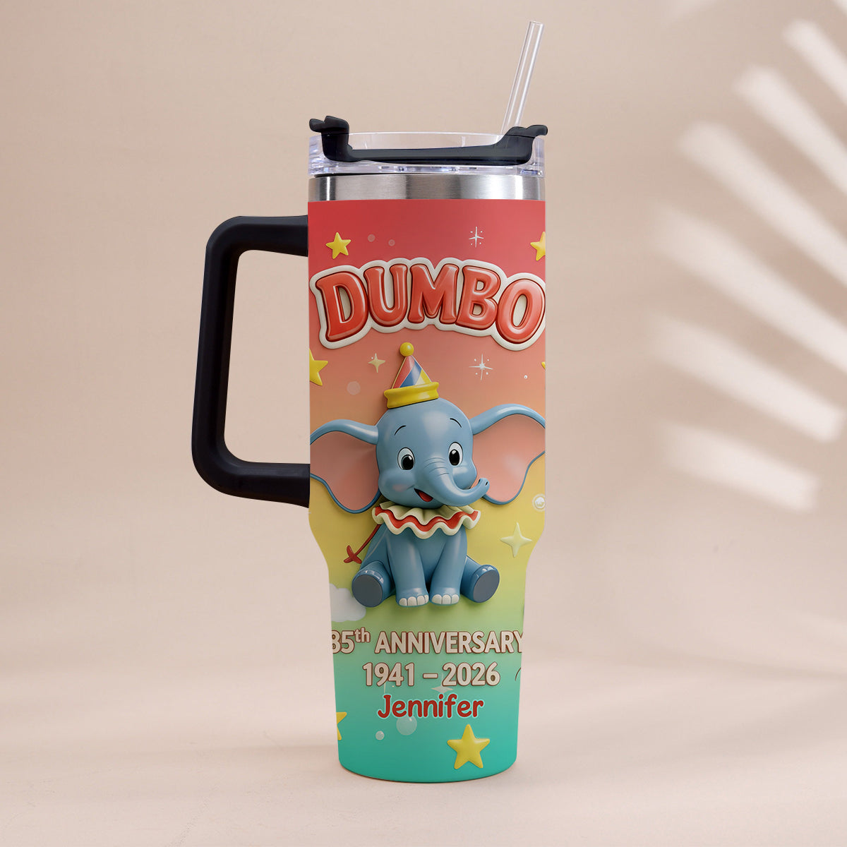 Flying Elephant 85th Anniversary - Personalized Baby Elephant Tumbler With Handle