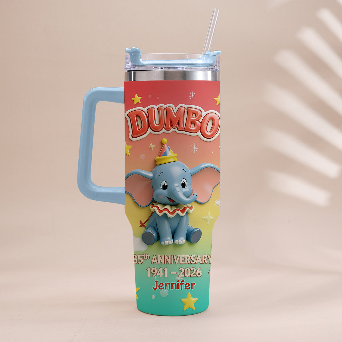 Flying Elephant 85th Anniversary - Personalized Baby Elephant Tumbler With Handle