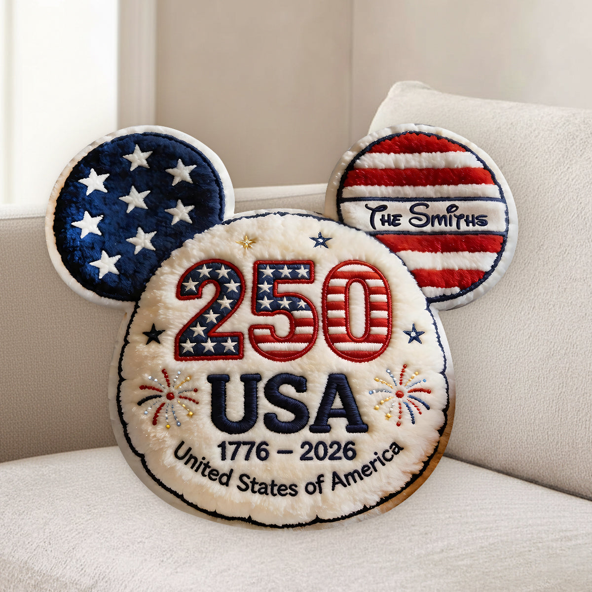 Mouse Ears America 250th Anniversary - Personalized Mouse Premium Faux Fur Pillow